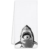 OSLYSOF Funny Shark Coastal Hand Towels for Bathroom Washroom, Shark Bathroom Decor, Sharks Lover Gifts for Women Men, Coastal Beach Bathrooms Hand Towels, 16x24 Inch
