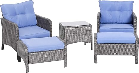 Outsunny 5 Piece Rattan Wicker Outdoor Patio Conversation Set With 2 Cushioned Chairs 2 Cushioned Ottomans And Glass End Talkingbread Co Il