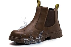 KELODON Waterproof Steel Toe Boots For Men-6 Inch Leather Slip On Safety Work Boots Mens Steel Toe Shoes Indestructible Non S