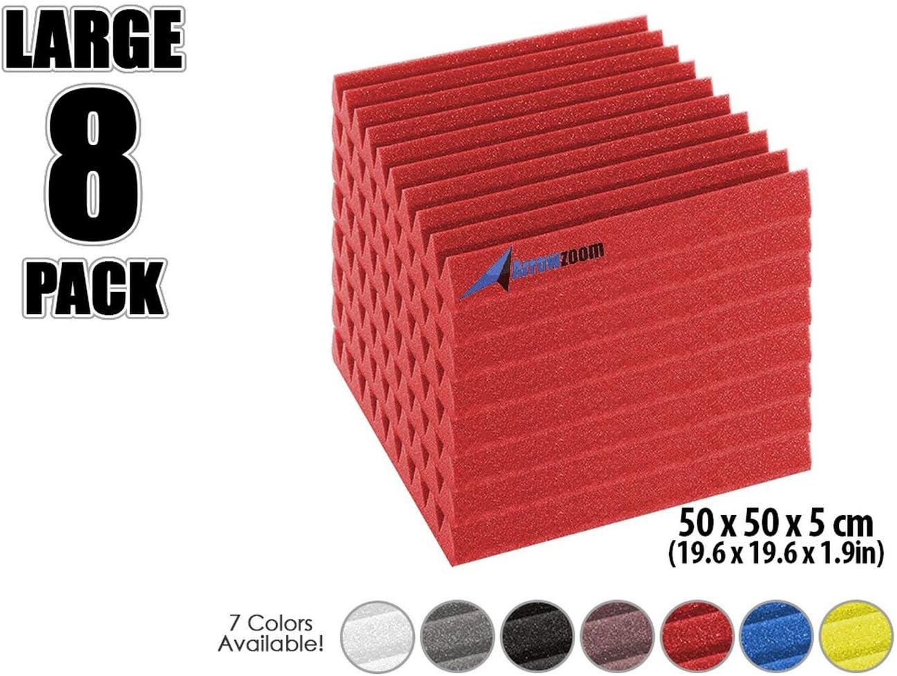 Arrowzoom New 8 Pack of (19.6 in X 19.6 in X 1.9 in) Soundproofing Insulation Wedge Acoustic Wall Foam Padding Studio Foam Tiles AZ1134 (RED)