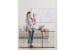 VEVOR Baby Gate, 60.6-63.3 Inches Adjustable Width, 30 Inches High Dog Gate, Easy Step Walk Thru, for Child Pet Security, Pressure Mount Kit, Wall Cups, One-Hand Open, for Stairs and Doorways, Black