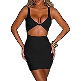 Kaximil Women's Sexy Bodycon Sleeveless Cut Out Ruched Tank Mini Club Party Dresses