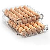 60 Eggs Organizer for Refrigerator, Large Egg Holder for Fridge, Clear Egg Container for Refrigerator, Stackable Egg Storage Trays for Countertop, Egg Drawer Dispenser, Egg Storage Container