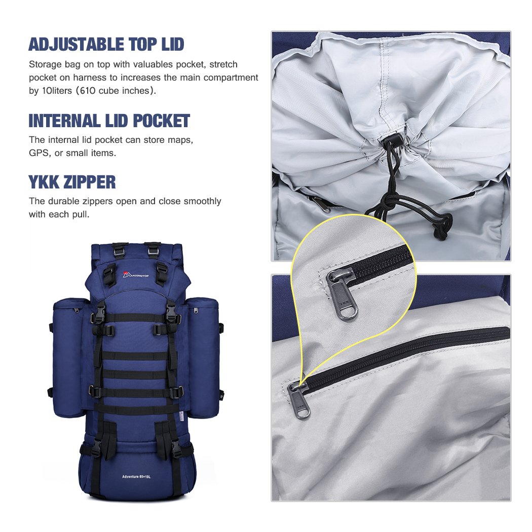 YKK Zipper YKK Buckle Mardingtop 65+10L/65L Internal Frame Backpack