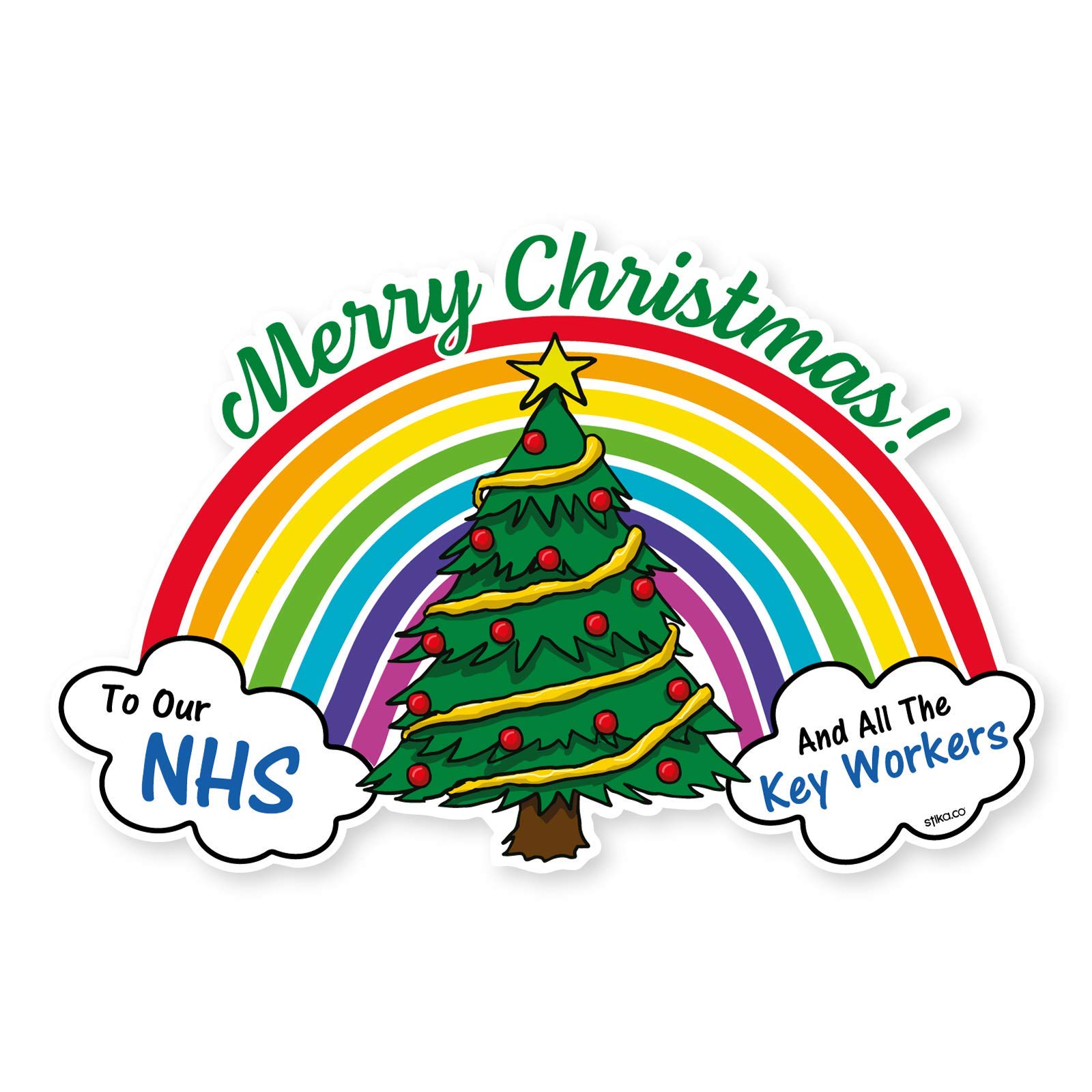 Merry Christmas to All The Key Workers, Rainbow Holiday Festive Design, Static Cling Window Dressing Sticker, Spread The Joy in Lockdown - A5 210x148mm