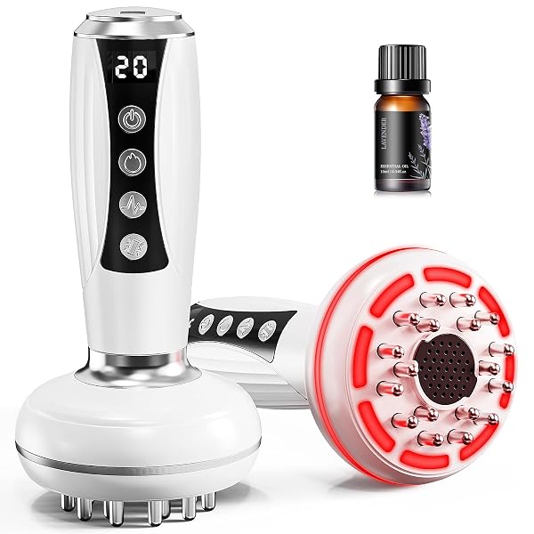 4-IN-1 LYMPHATIC DRAINAGE MASSAGER & ANTI CELLULITE MASSAGE TOOL, BODY SCULPTING MASSAGER FOR LEGS, ARMS & BELLY, REDUCE CELLULITE, STRETCH MARKS WITH HEAT, LIGHT & VIBRATION, PEARL WHITE