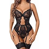 Avidlove Sexy Lingerie for Women Lace Bodysuit with Panty Garter Lingerie Set Teddy Lingerie Body Suit S-XXL