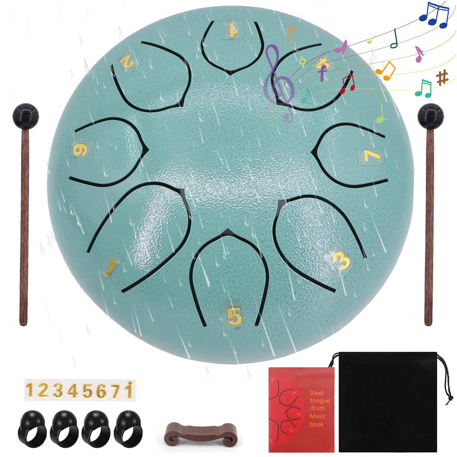Audasi Steel Tongue Drum - 6 Inch, 8 Note Rain Drum for Outdoor Music, Meditation, Yoga & Zen Gifts - Moss Blue