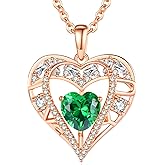 GEMMANCE 5 Heart Crystal Necklace 18K Rose Gold Plated - Pendant with 18”+2” 925 Sterling Silver Chain - Birthstone Jewelry for Women and Girls - Gift for Birthday, Christmas