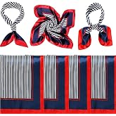 CHIMNE 4 Pieces Sailor Scarf Stain Flight Attendant Scarf Square 20 Inch Red White Blue Stripe for Women Costume Handbag