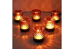 Woho 12pcs Amber Votive Candle Holders Vintage, Glass Tealight Candle Holder for Boho Wedding Table Centerpiece, Brown Tea Lights Candle Holder for Halloween Thanksgiving Decor