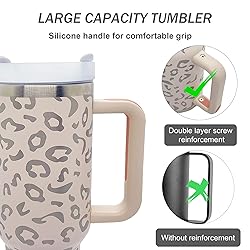 YOUEXPERT 40 oz Leopard Tumbler with Handle and