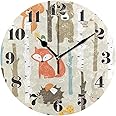 senya Wall Clock Silent Non Ticking, Round Funny Fox Art Clock for Home Bedroom Office Easy to Read