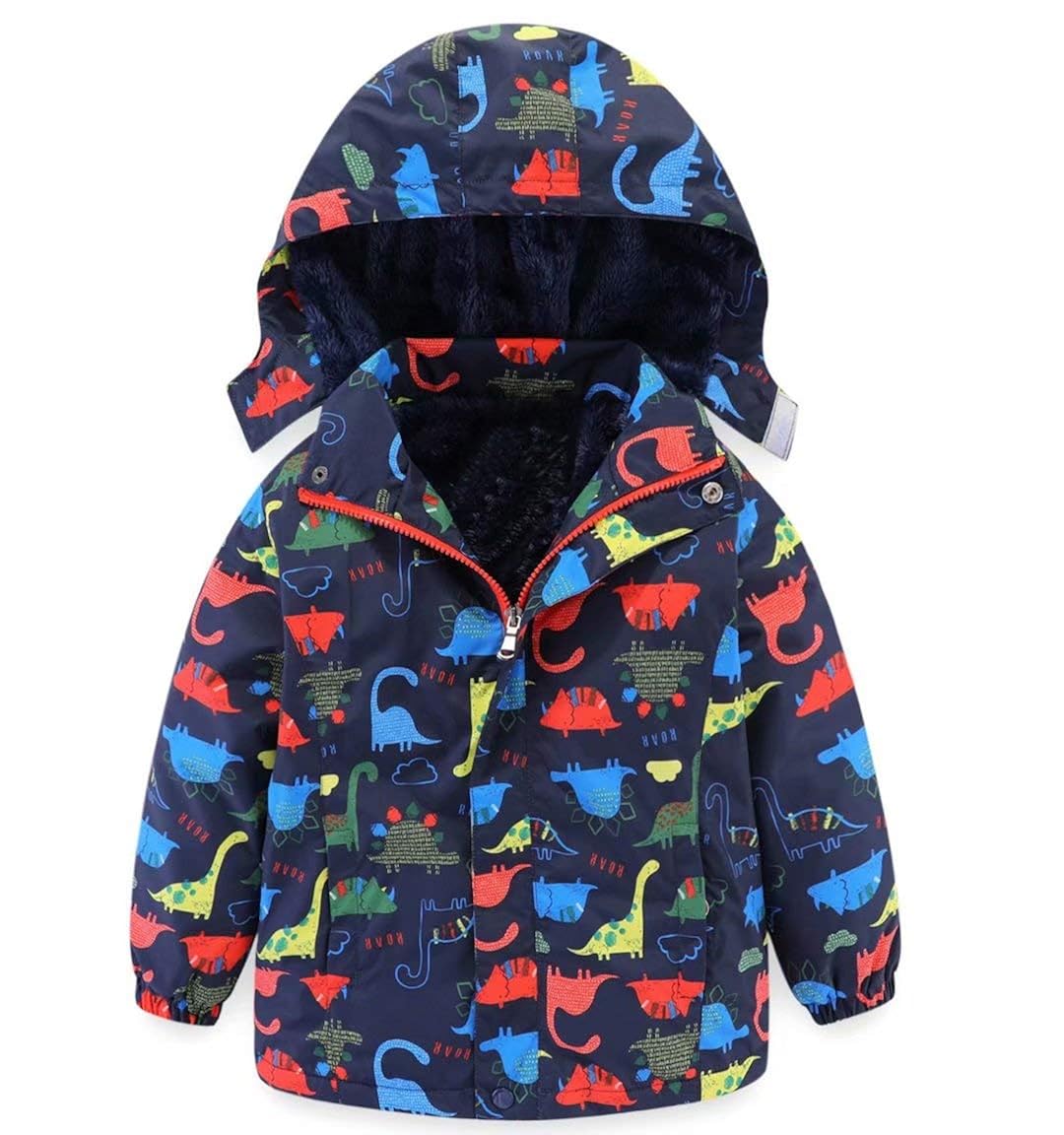 Buy Toddler Boys Dinosaur Fleece Lined Hoodie Jacket, Winter Warm Rain