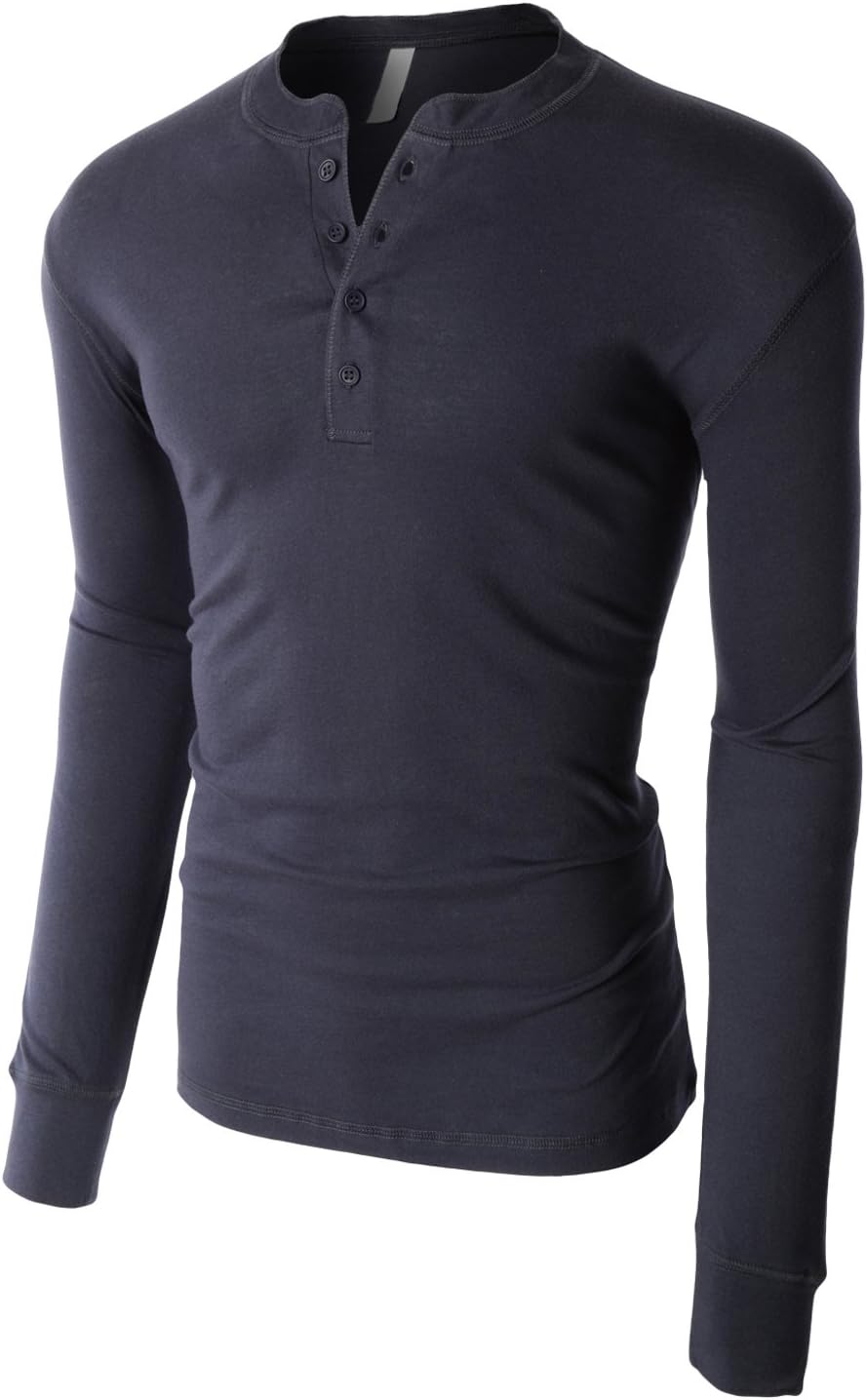 OLLIN1 Premium Mens Lightweight Long Sleeve Crewneck Raglan Henley Shirt