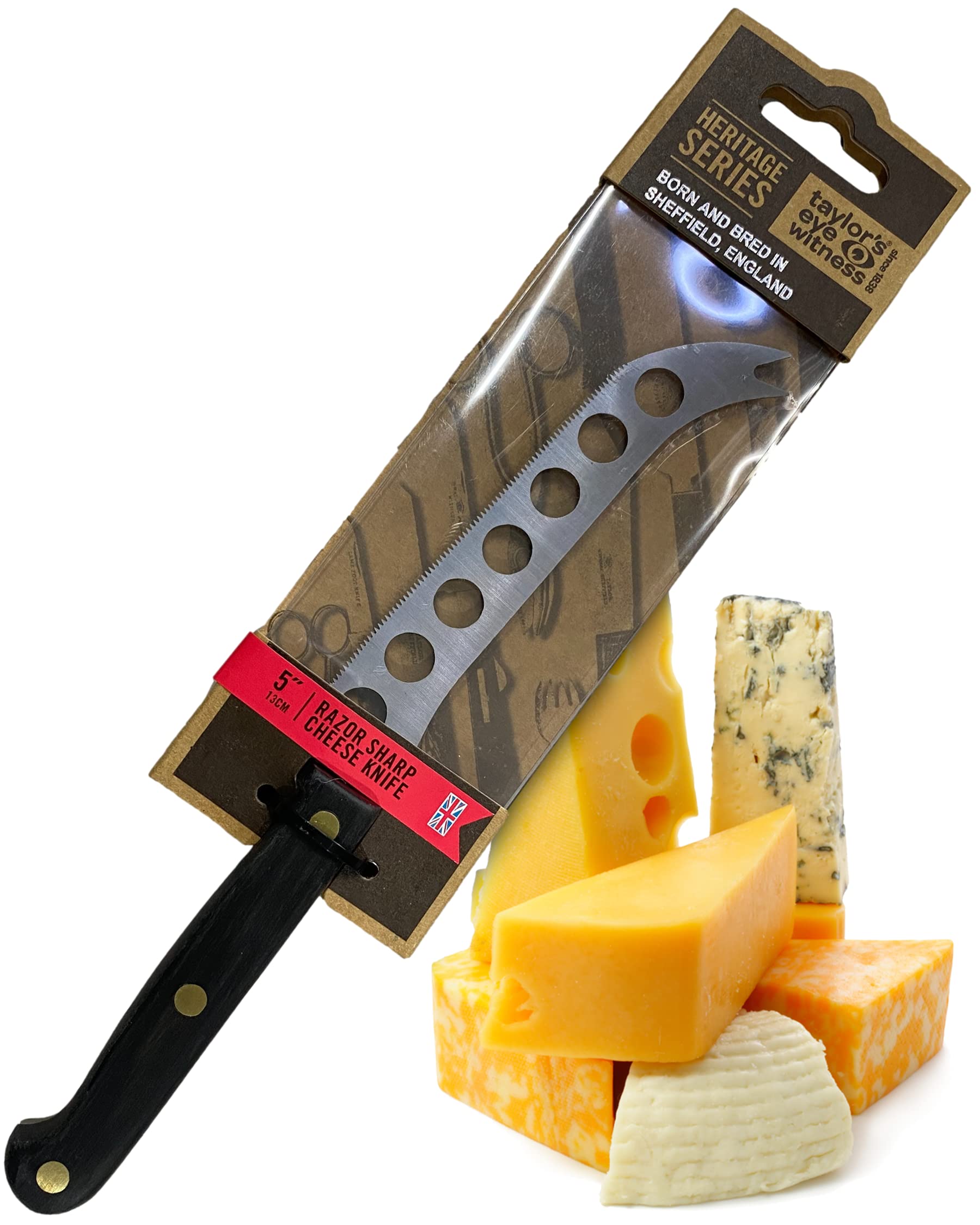 Taylors Eye Witness Heritage Range 13cm Cheese Knife, High Carbon Stainless Steel Razor Sharp, Full Tang Blade. Hard Wearing and Durable, Ergonomic, Hand Finished, Triple Brass Rivet Handle.