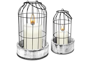 GDDGHS Decorative Lanterns Rustic Farmhouse Lanterns Set of 2, Stylish Decorative Farmhouse Lanterns for Kitchen Table//Fireplace Mantle/Home Decor, Black Farmhouse Candle Lanterns (not with Candle)