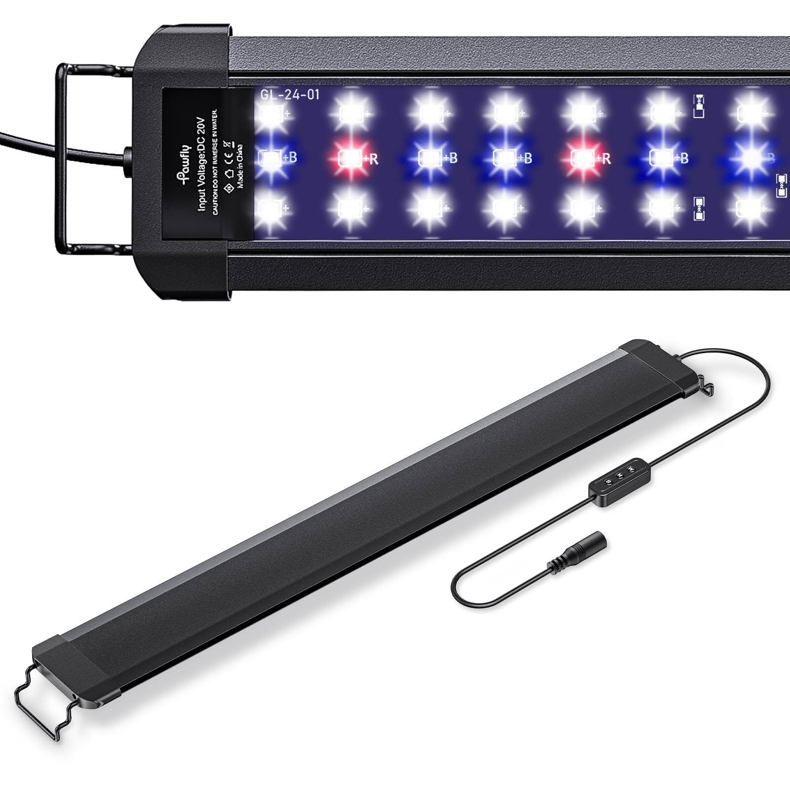 Pawfly 18 W Aquarium LED Light for 24 to 30 Inch Fish Tanks Extendable Fish Tank Light with Full Spectrum Brilliant White Blue Red Lights with Daytime & Night Modes and Adjustable Brightness Image