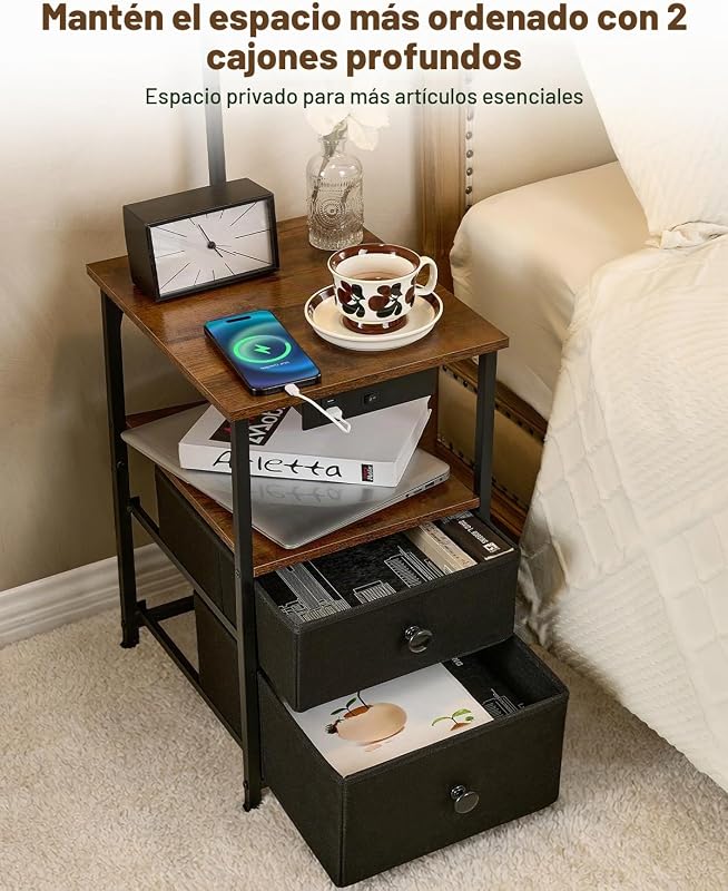 Lámpara de pie con mesa y 2 cajones, lámpara de mesita de noche con estación de carga USB y Type C, lámpara de pie con 3 temperaturas de color y pantalla ajustable, lámpara LED para salón y dormitorio