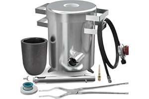 GEIMRSY 6KG Stainless Steel Barrel Propane Melting Furnace with Tongs, 6KG (13LB) Graphite Crucible, for High Temperature Melting and Forging of a Variety of Scrap Metals, Complete Hand Forging Set