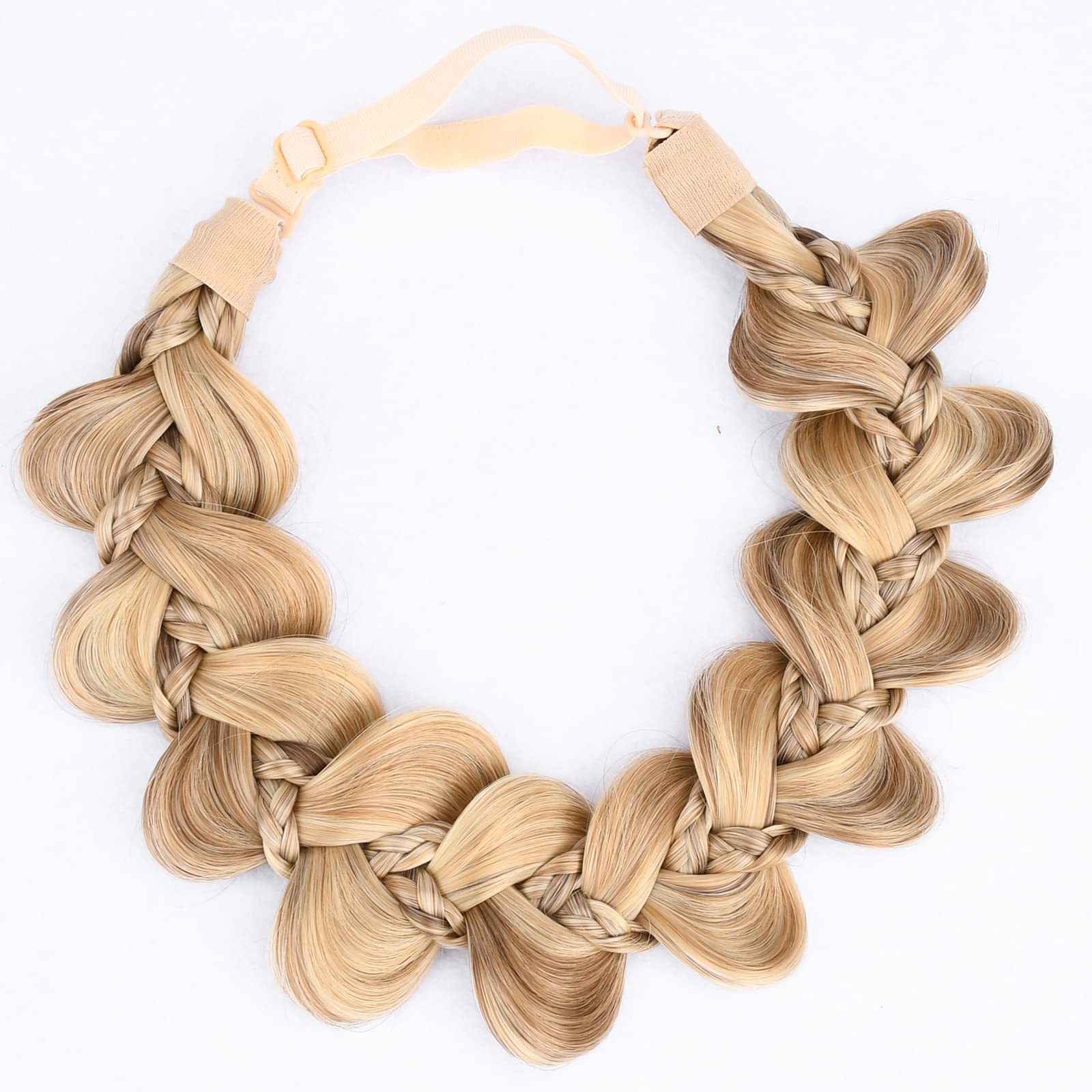 Gledola Bridal Hair Accessories Wide Kinky Fishtail Plaited Braids Headband Braided Synthetic Hair Elastic Stretch, for Women, Bride (Caramel Blonde)