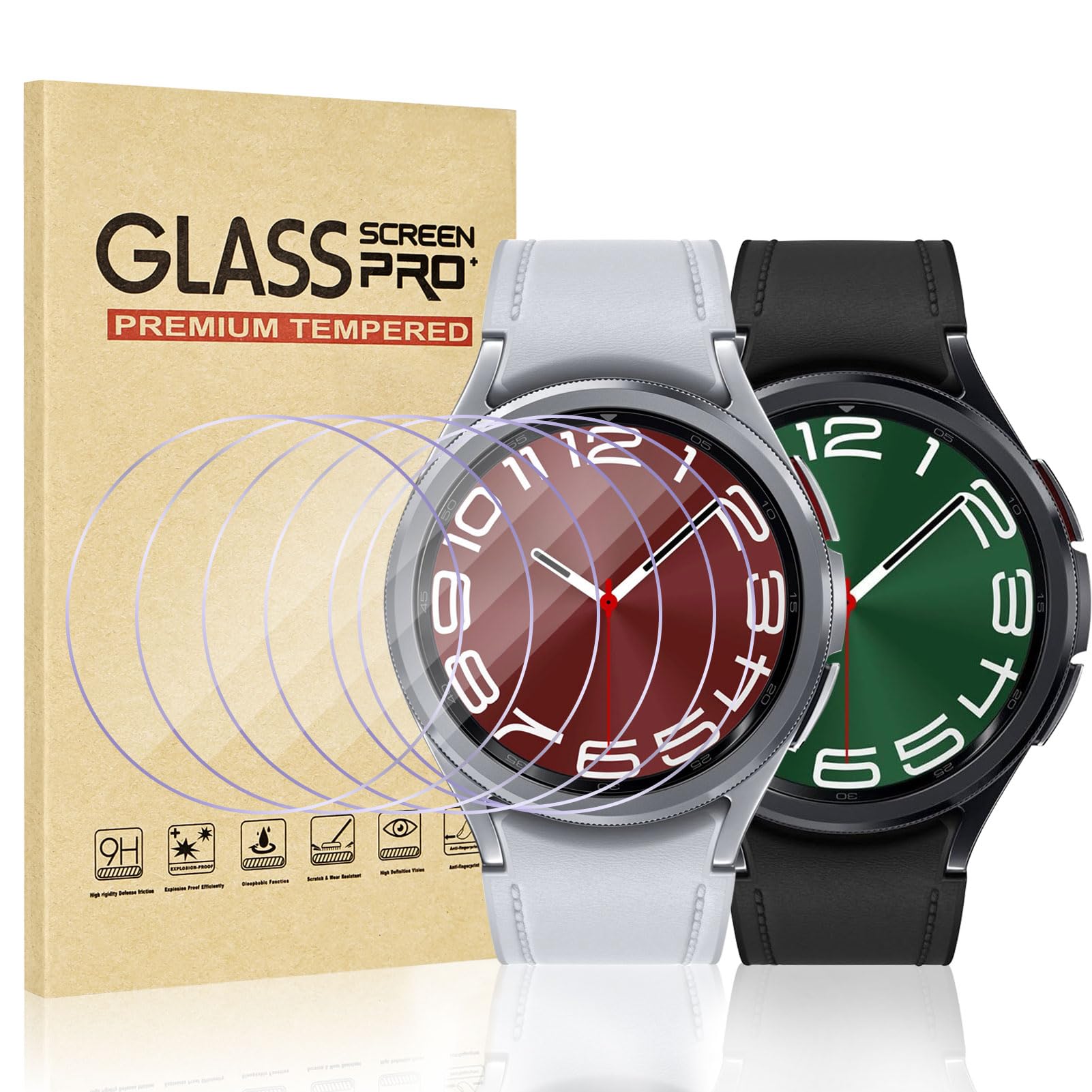 Photo 1 of [6 Pack]Watbro for Samsung Galaxy Watch 6 Classic 43mm Eye Protection Screen Protector,2.5D 9H Hardness Ultra-thin Tempered Glass for Samsung Galaxy Watch Anti Scratch Anti-Purple Light Eye Protection