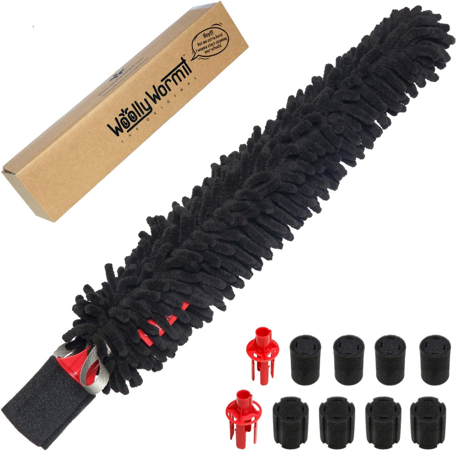 WOOLLYWORMIT Wheel Brush, Handle-Less Auto and Car Detailing Tool with Integrated Lug-Nut Cleaner, Flexible Soft Chenille Microfiber Wheel Cleaner with NO Metal Parts Exposed, NO Rim Scratching: Automotive