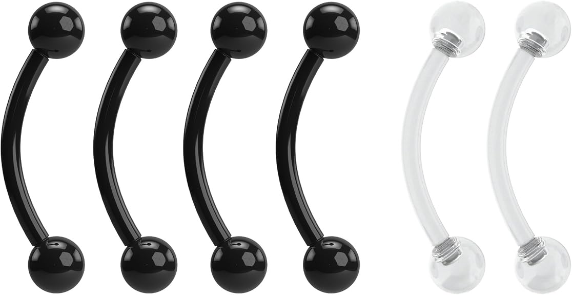 4pc 16g Curved Barbell Black Vertical Labret