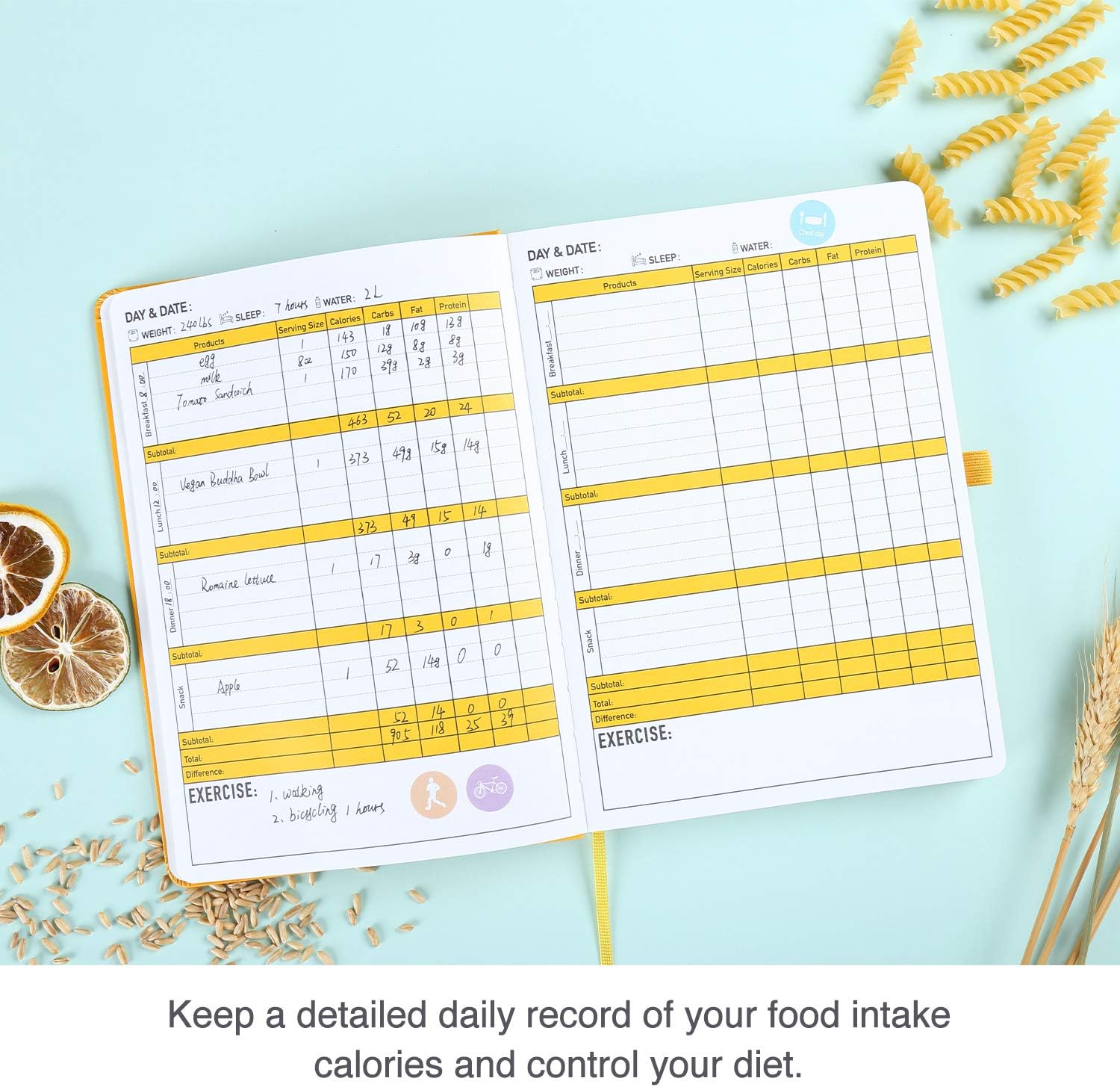 Soligt Food & Fitness Journal and Planner with Wellness Nutrition Record for Meals, Workout, Weight Loss and Diet Tracking 4 Months in A5 Size: Office Products