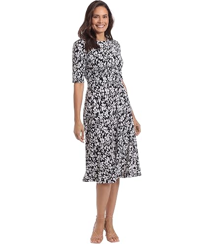 London Times Women's Dresses Women's Empire Waist Three Quarter Sleeve A-Line Midi - Keyhole Neck