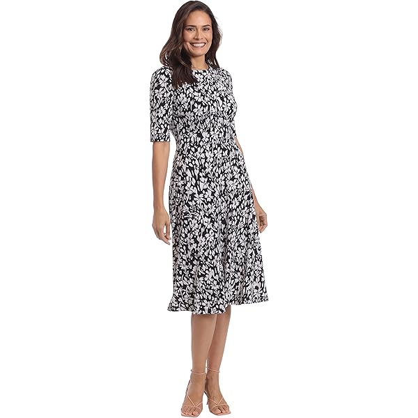 London Times Women's Smocked Empire Waist Fit and Flare Dress at Amazon  Women's Clothing store