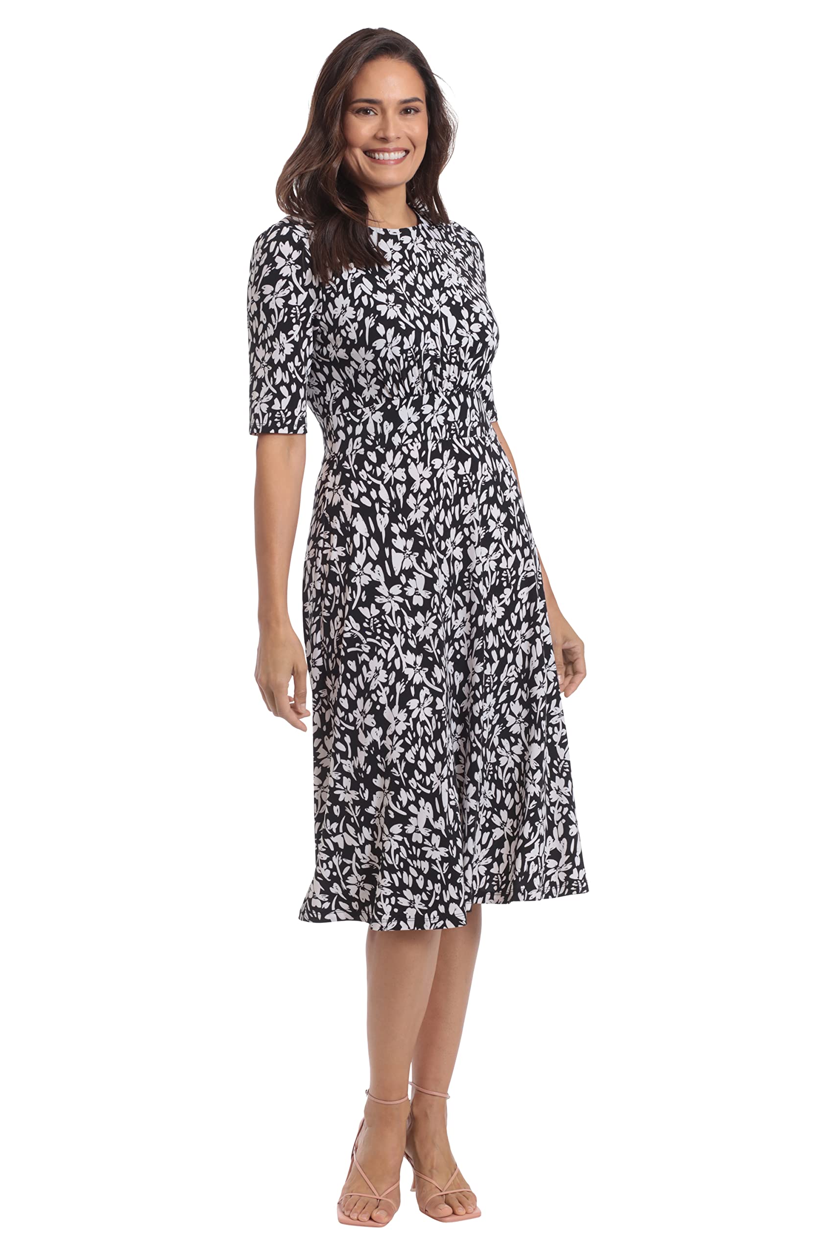 London Times Women’s Dresses Printed Matte Jersey A-Line Midi