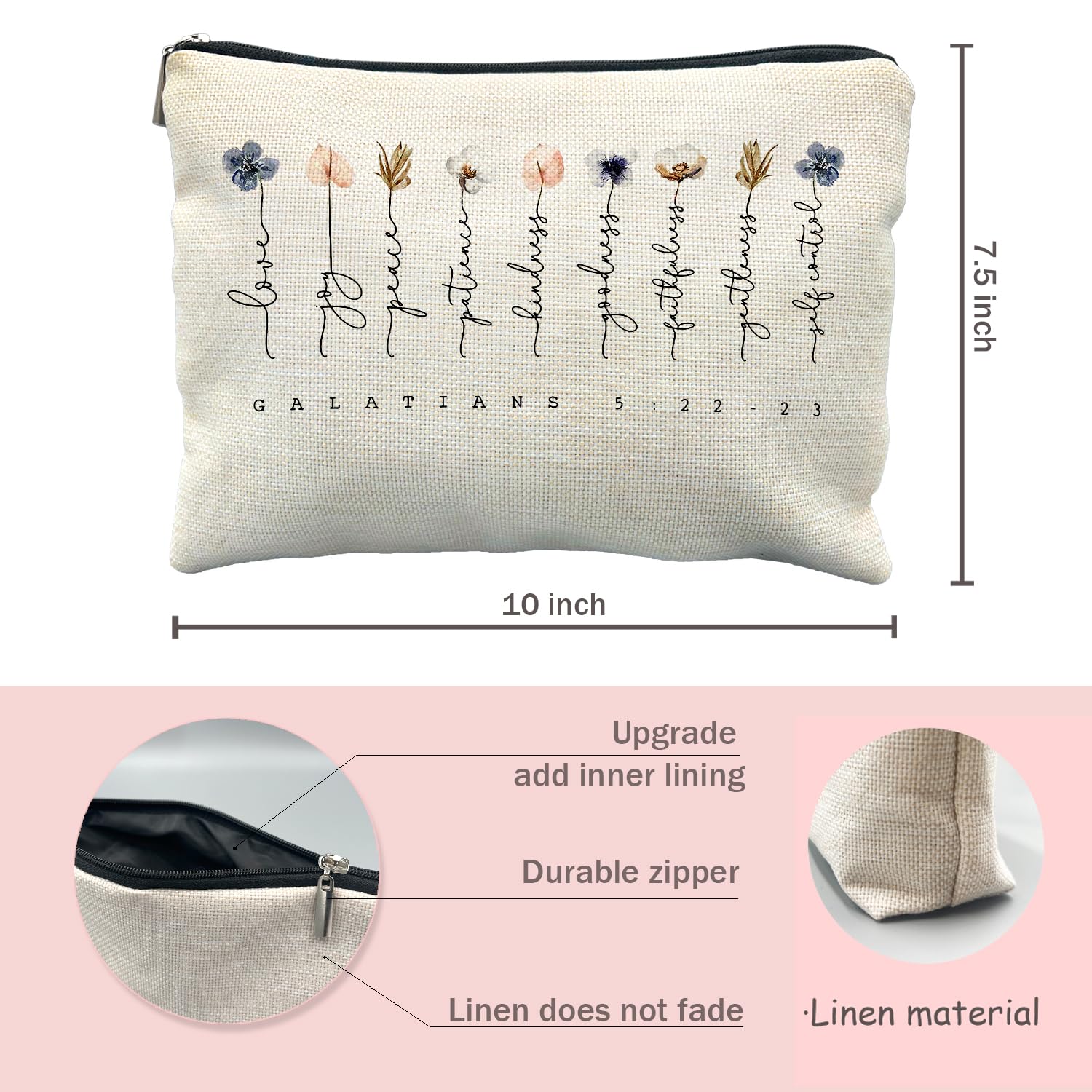 Christian Floral Makeup Bag, Christian Bible Gifts for Women Faith, Bible Verse Cosmetic Bag Pouch