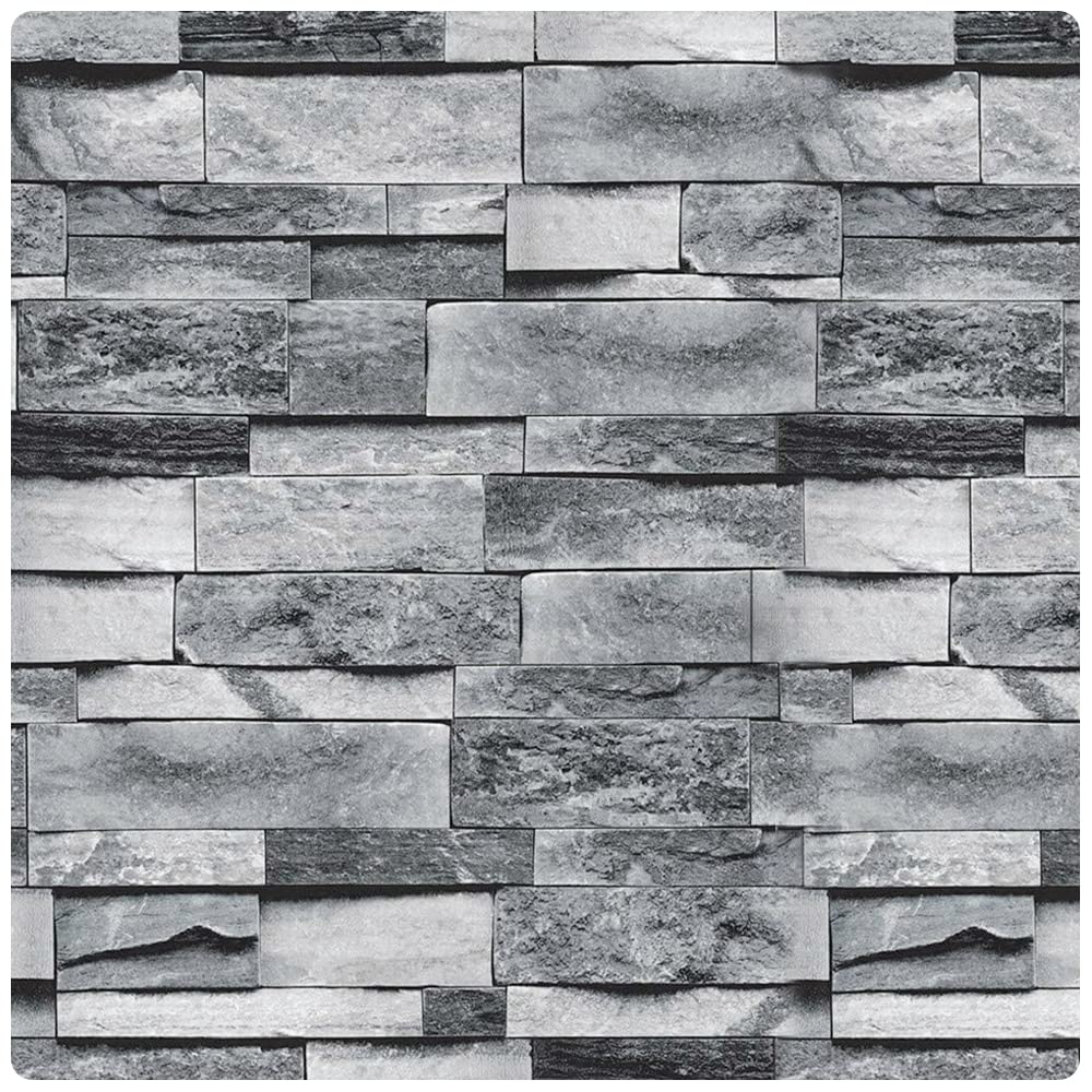Ohmywor Brick Self Adhesive Wallpaper Peel and Stick Grey Brick Effect Wallpaper Sticker Lining Paper Sticky Back Plastic for Bedroom Bathroom 45x300CM
