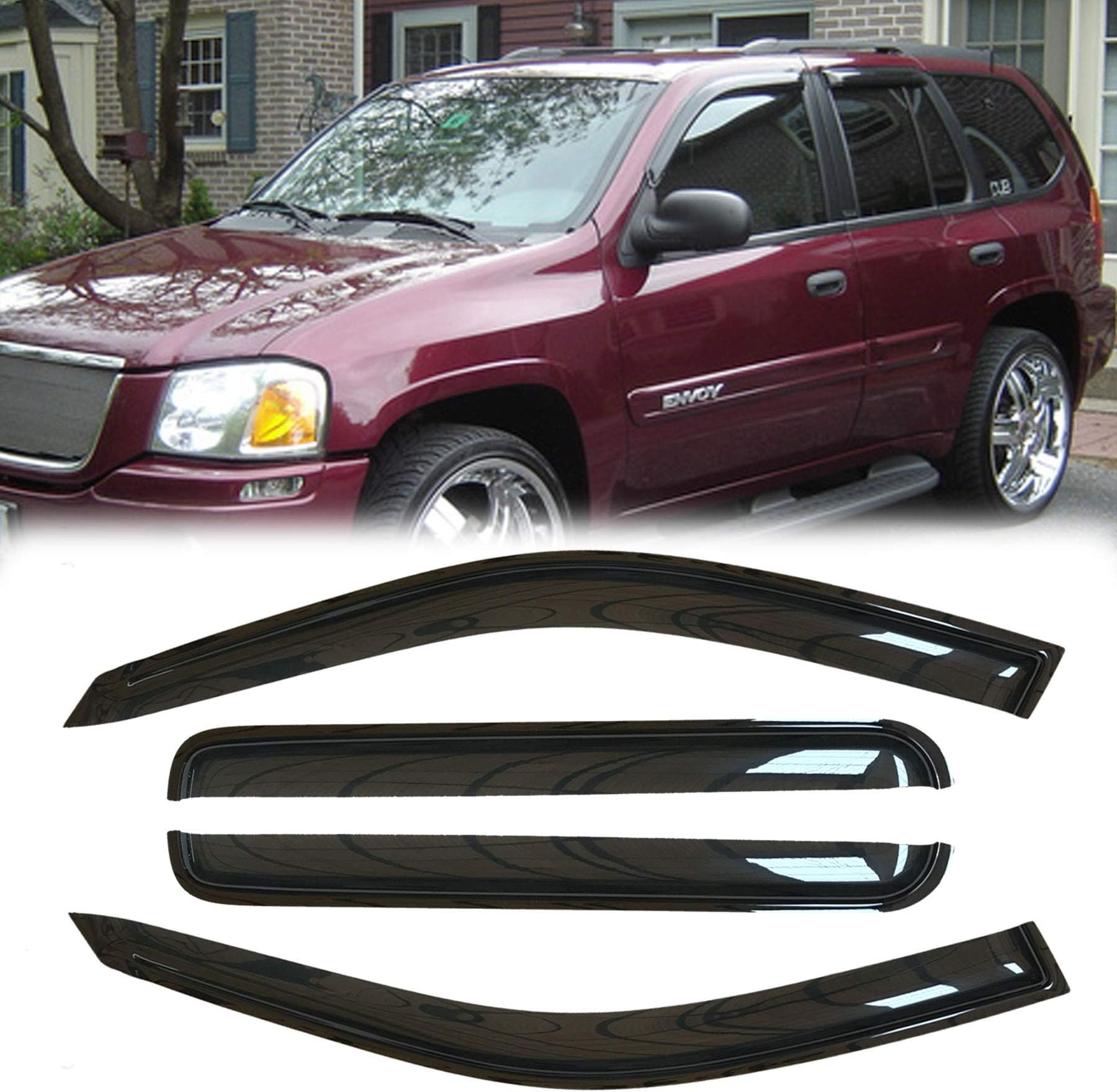 4pcs Outside Mount Style Window Rain Guards Durable Side Wind Deflectors Dark Smoke Vent Nice Window Visors Compatible with 2002-2006 Trailblazer EXT & Envoy XL/XUV