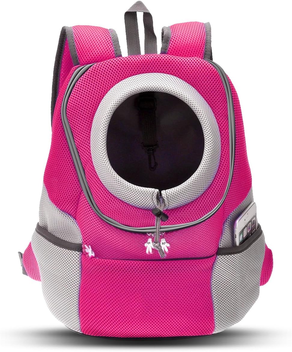 PETCUTE Breathable Pet Carrier Backpack for Small Dogs Cat Up to 6.8KG,Hands-Free Pet Travel Bag with Head-Out Design and Waterproof Bottom,Adjustable Cat Backpack for Hiking & Travel,Pink,XL