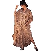 RanRui swimsuit cover up Black&White caftan caftans Women's Vneck short Sleeve kaftan dresses with pocket Caftans