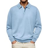 Long Sleeve Polo Shirts for Men Classic Button Golf Shirt Casual Collared Thermal Work Pullover Tops