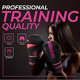 EVO Fitness Boxing Gloves Matte Black 8 oz with Hand Wraps Pink Women Men view 5