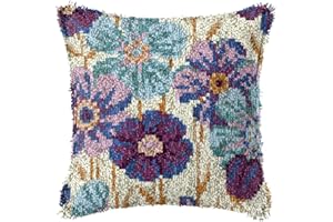 LAPATAIN Latch Hook Kits for DIY Throw Pillow Cover,Purple Flowers Pattern Needlework Cushion Cover Hand Craft Crochet for Great Family 17x17inch