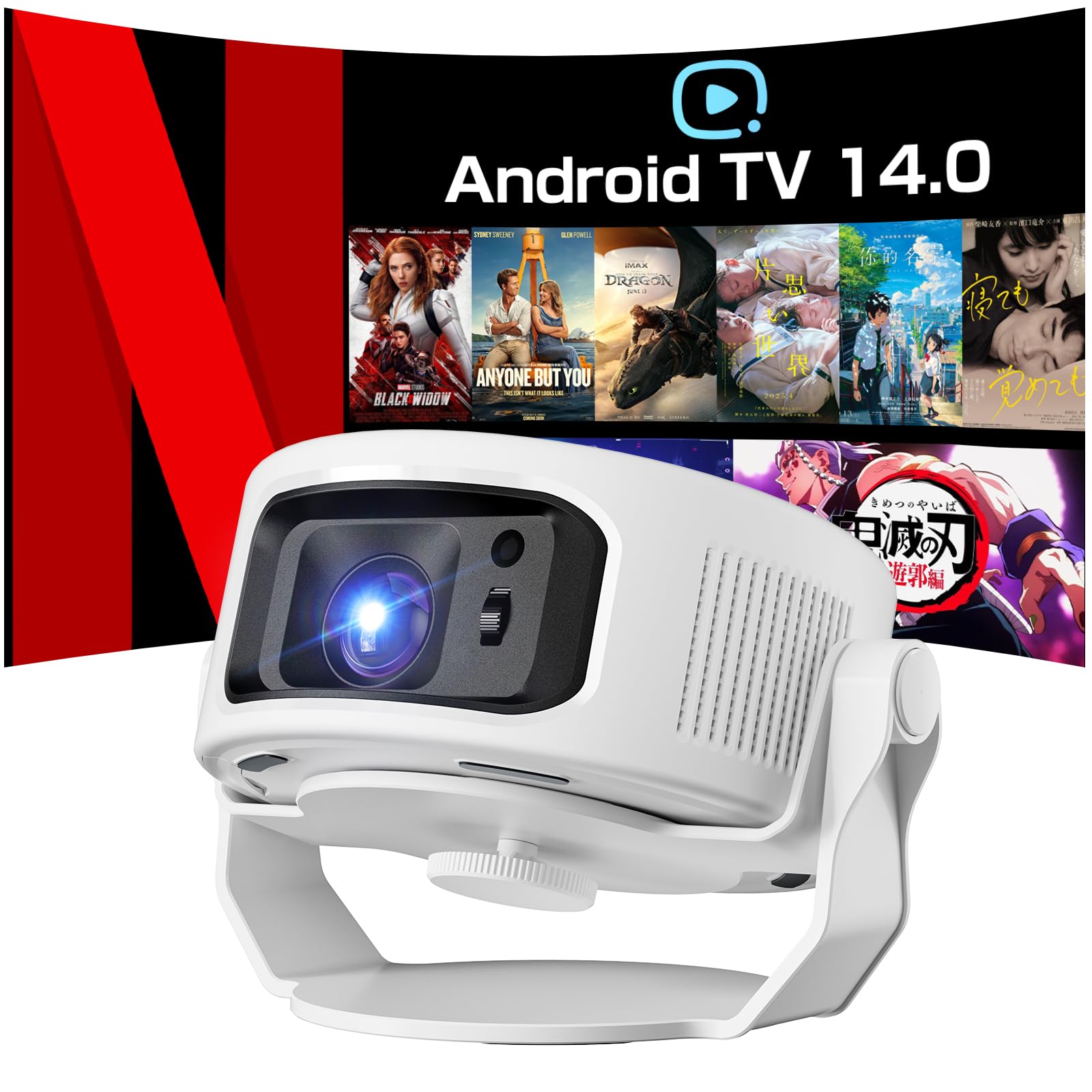 Philoent プロジェクター 家庭用 小型 【1080P 8K対応＆HDR高ダイナミック画質＆1400Ansi 】Android TV 14.0搭載