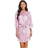 Kihnop Women's Satin Robe Silk Robe Lace Bridal Robes for Bride Bridesmaid Robes Silky Bathrobe Getting Ready Sleepwear