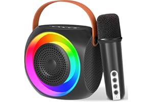 MicPioneer Karaoke Machine for Kids, Mini Bluetooth Karaoke Speaker with Wireless Microphone and Party Lights for Adults, Birthday Gifts for Girls Ages 4, 5, 6, 7, 8, 9, 10, 12+(Black)