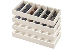 Juexica 4 Pcs Velvet Sunglasses Organizer Tray 6 Grid Sunglass Organizer Velvet Tray Stackable Glasses Display Case for Women Glasses Jewelry Display Watch (Beige)
