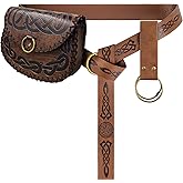 ITAZEM Medieval Viking Belt for Men with Nordic Embossed O Ring Belt Bag, Women Belt Pouch Bag Phone Holder Costume LARP Accessories