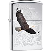 Zippo Lighter: Bald Eagle with Engraved Background - High Polish Chrome 78516