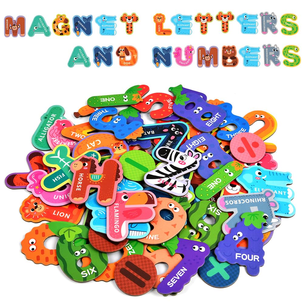 AUAUY Magnetic Letters and Numbers Kit, 52 PCS Fridge Magnets Include 26 Alphabet Letters, 20 Numbers and 6 Symbols, Funny Cute Fridge Magnets for Whiteboard Notice Board Locker Decorative