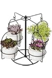 Ekirlin White Ceramic Succulent Pots - Small Flower Planter Pots with Rotatable Metal Stand for Succulent Plant, Set of 4