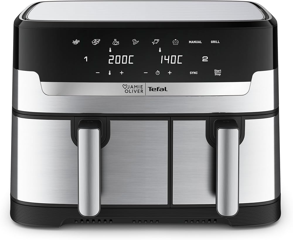 Tefal Easy Fry Dual Drawer Air Fryer EY90JDG0 Stainless Steel 8.3L