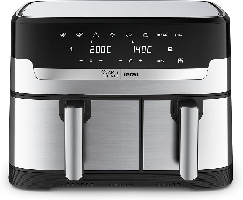 Tefal Easy Fry Dual Drawer Air Fryer EY90JDG0 Stainless Steel 8.3L